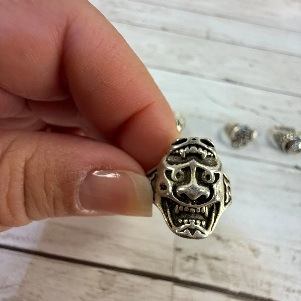 9pc Mens Biker Ring Lot Skull Native American Chief Oni Mask Gothic‎ Punk Rings